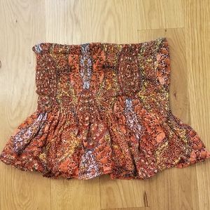 Free People smocked strapless Boho print top